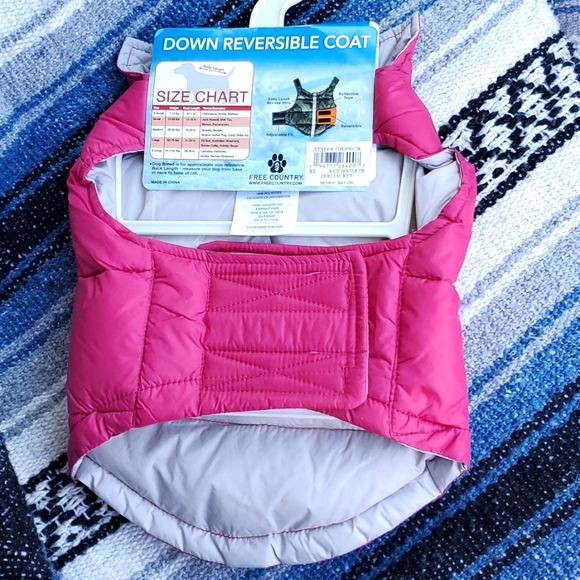 Dog Coat XS - Reversible, Down Filled -  Raspberry/Silver - Picture 2 of 4